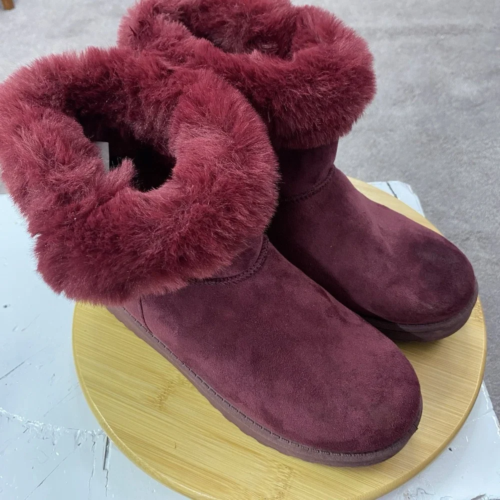 New SO Paulina Women's Size 8‎ Faux Fur Winter Boots - Burgundy Wine